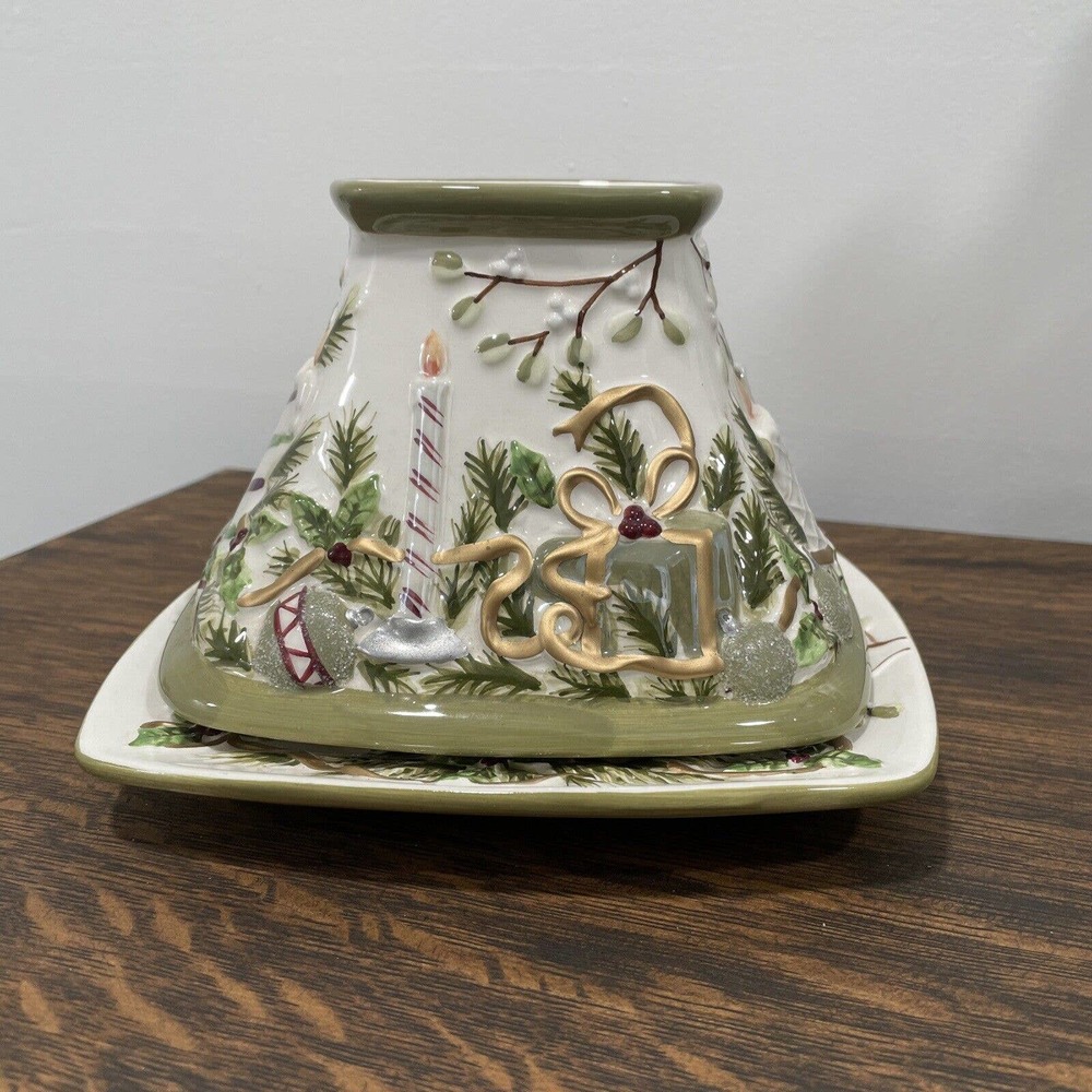 Yankee Candle Christmas Mistletoe Jar Candle Shade and Plate Topper DISCONTINUED